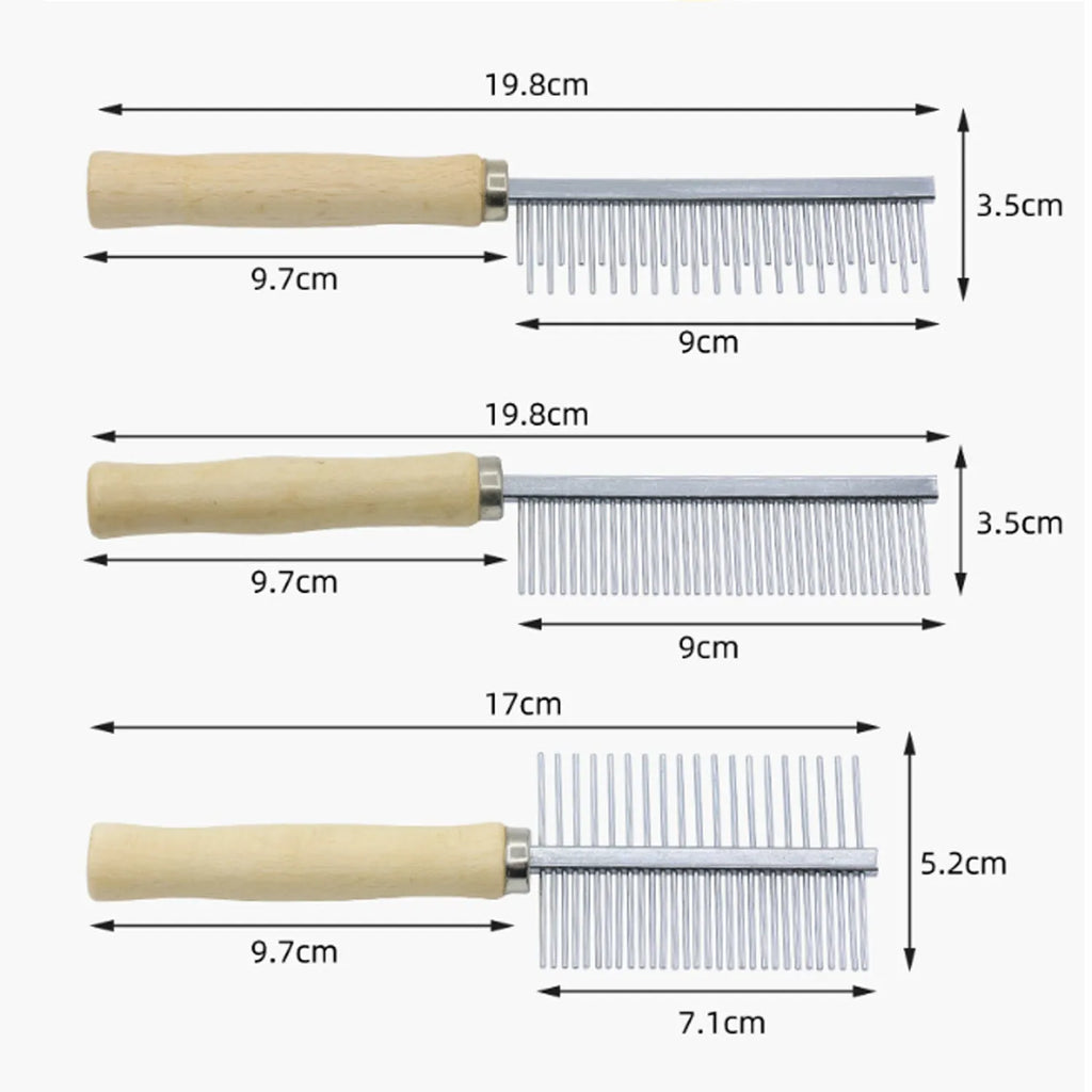 Wooden handle pet grooming comb for dogs and cats with round needles
