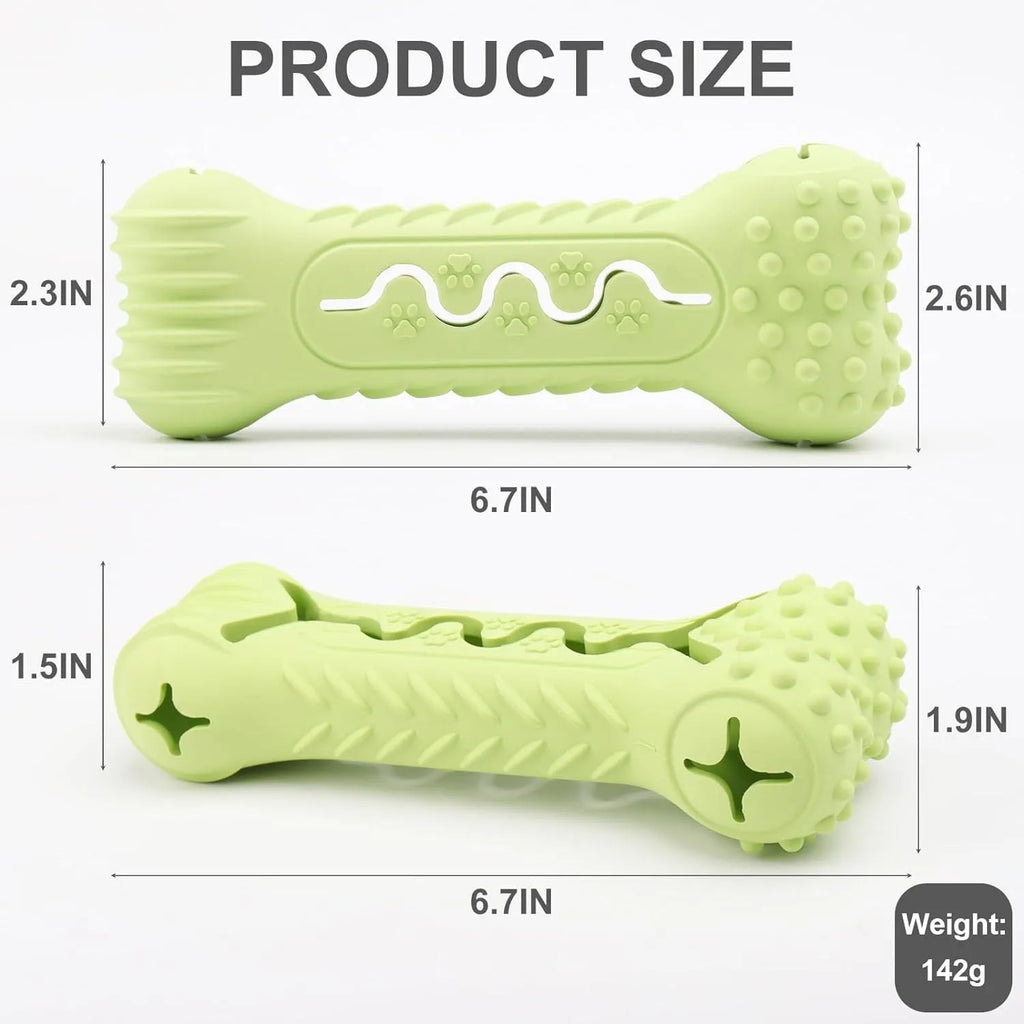 Blue natural rubber bone-shaped dog chew toy for aggressive chewers and dental care.