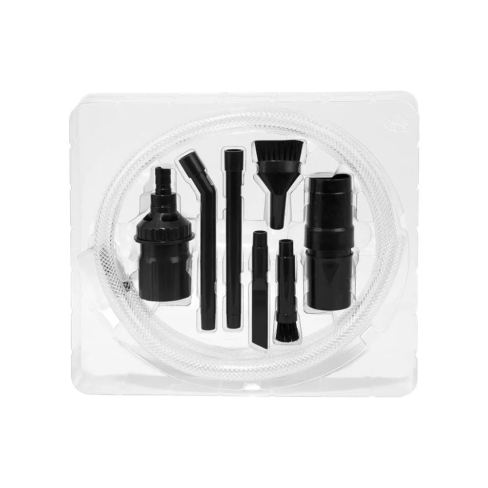 Box containing eight vacuum cleaner suction head accessories for small area cleaning.