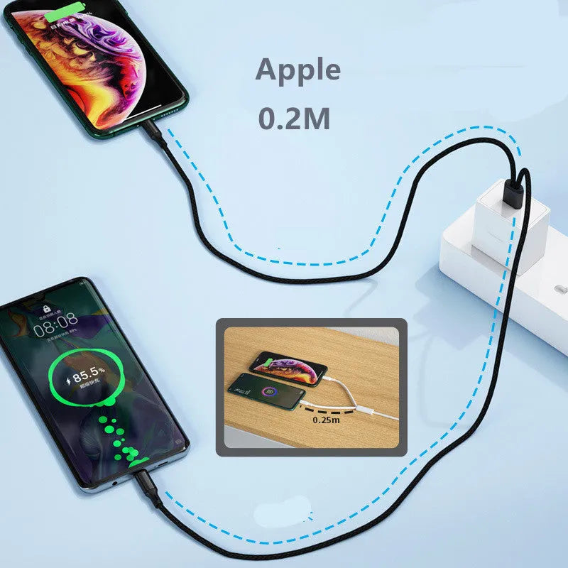 Braided dual-head Android fast charging cable with black or red options in 0.2m and 1.2m lengths