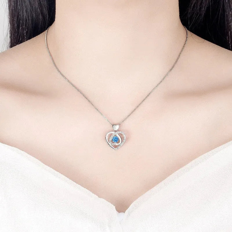 Blue diamond geometric love heart necklace and bracelet set on copper chain with adjustable 41-50cm length