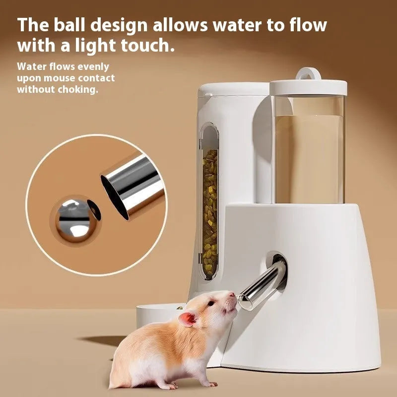 Blue hamster automatic drinking water feeder and food basin for small rodents on white background
