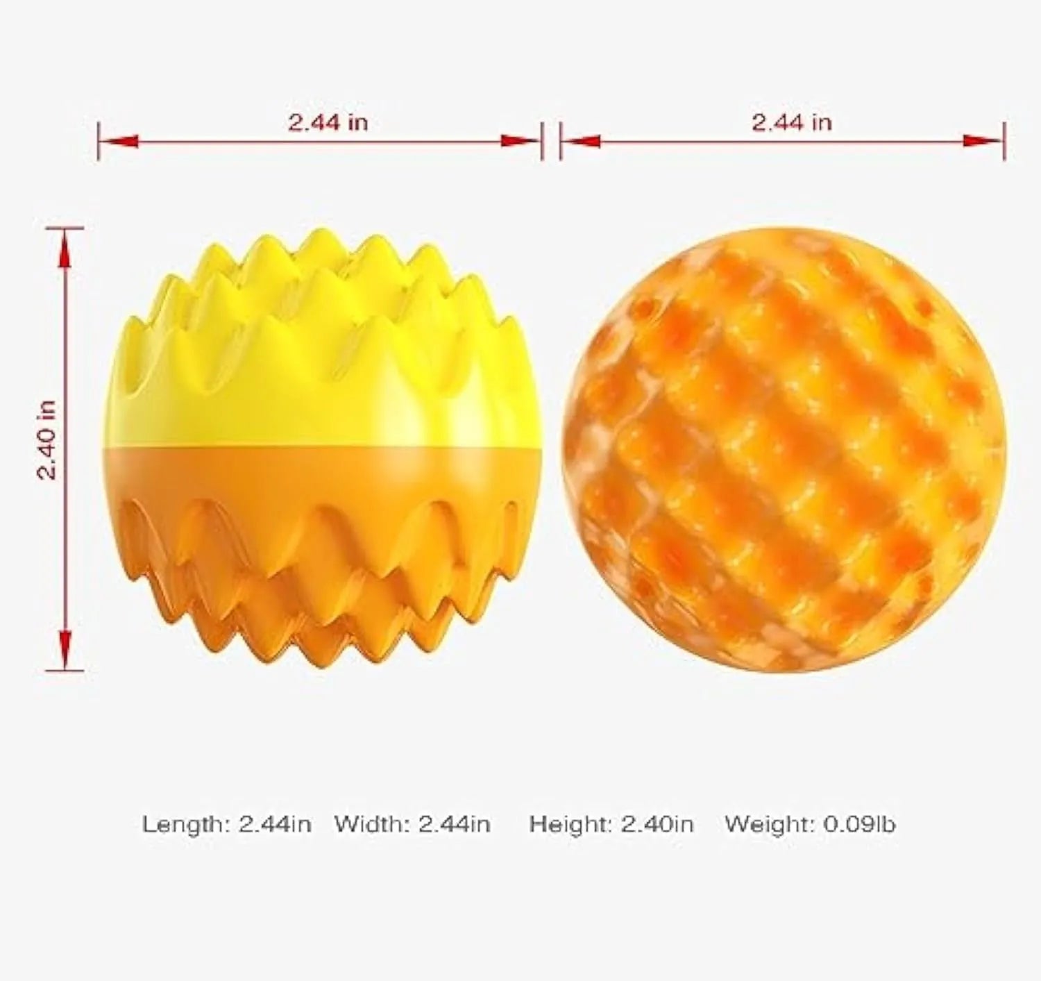 Blue and orange squeaky rubber dog ball with spiky texture for dental cleaning and aggressive chewers