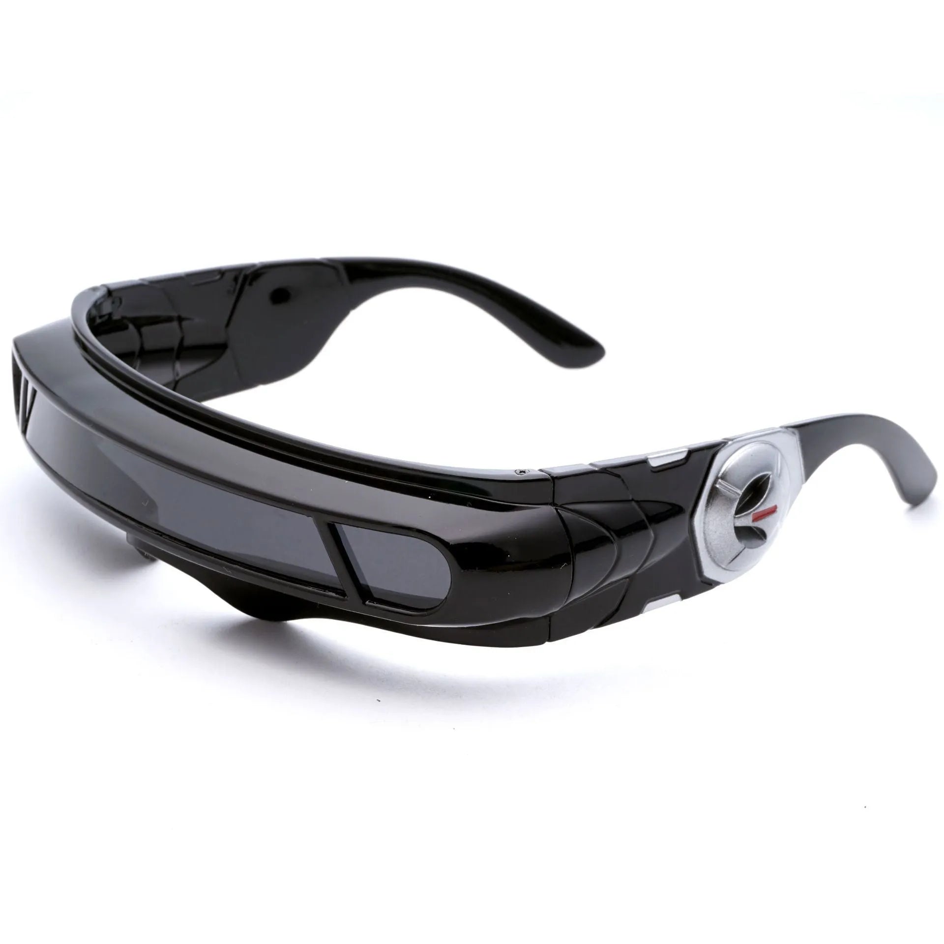 Polarised sports sunglasses with a black PC frame and colour film lenses in grey, red mirror, or blue mirror finish.
