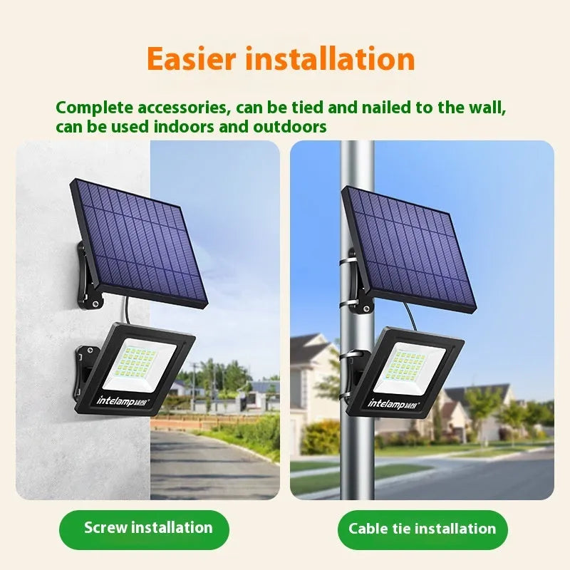 White waterproof solar LED garden light mounted on a stake for outdoor use.