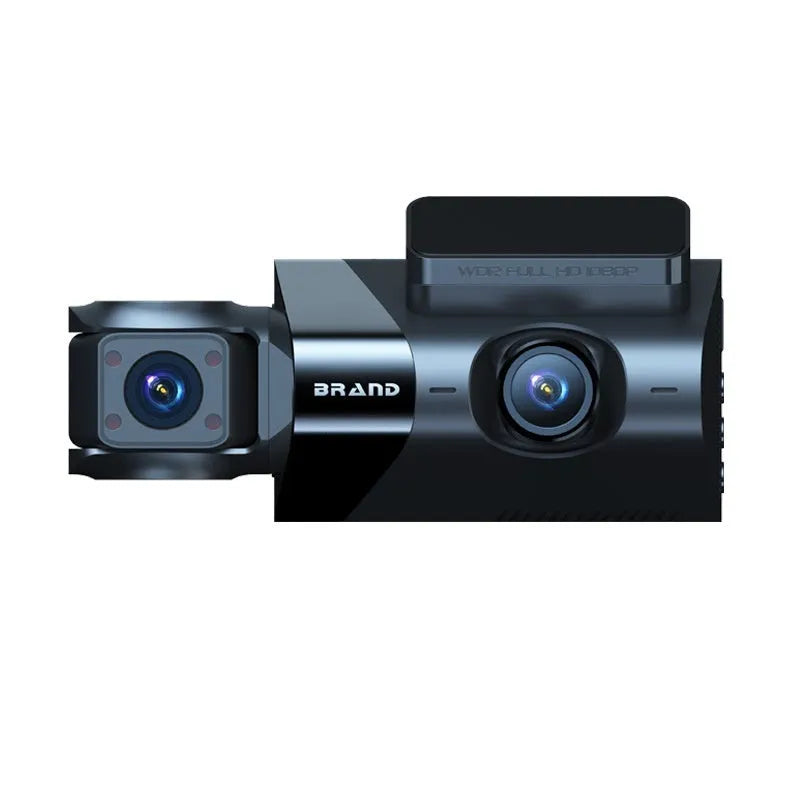 Black dashboard camera with 5-inch screen showing GPS and Wi-Fi interconnection for vehicle security recording