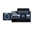 Black dashboard camera with 5-inch screen showing GPS and Wi-Fi interconnection for vehicle security recording