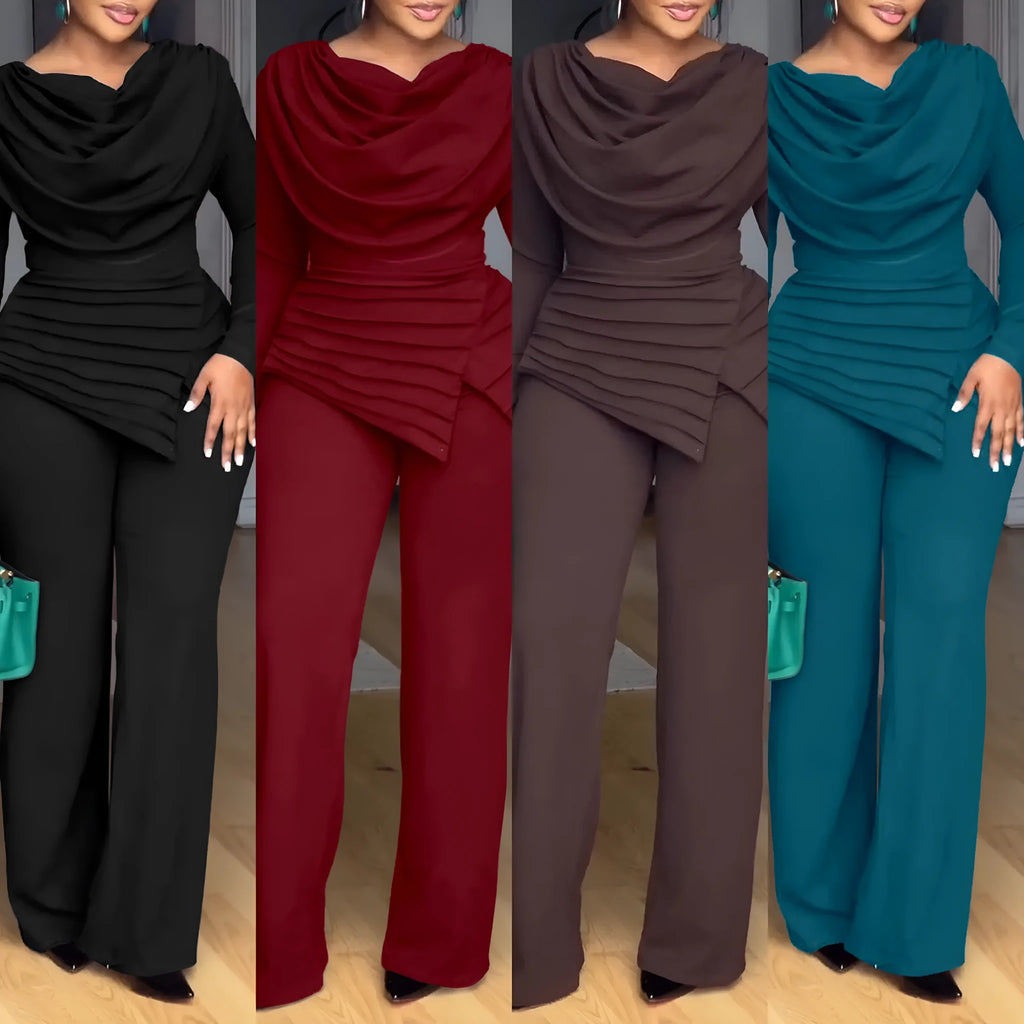 Women's high waist straight-leg jumpsuit with long sleeves and zipper detail in black colour