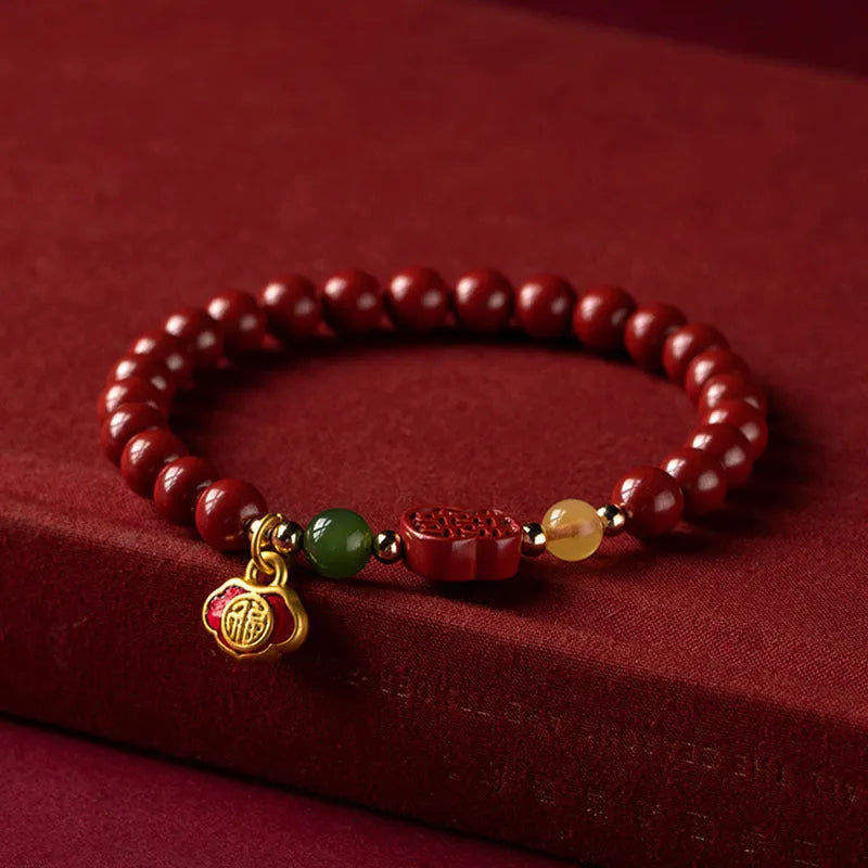 Happy Eyebrow Bracelet with emperor sandstone beads and fu character in New Chinese Style
