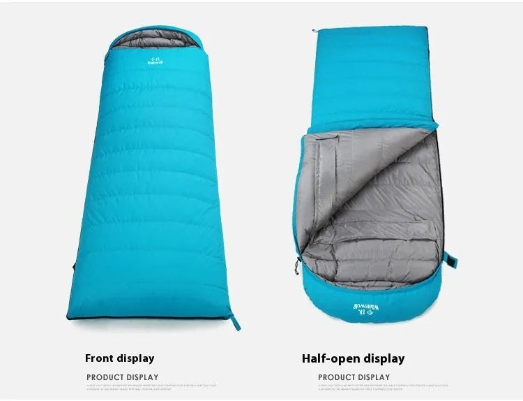 Black outdoor sleeping bag with goose down filler and envelope structure for adult camping use