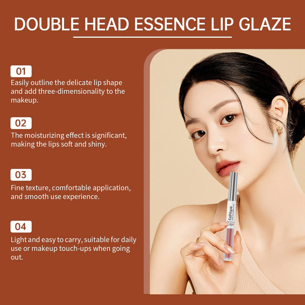 Double-headed lip liner and lacquer pen with three lip colour shades