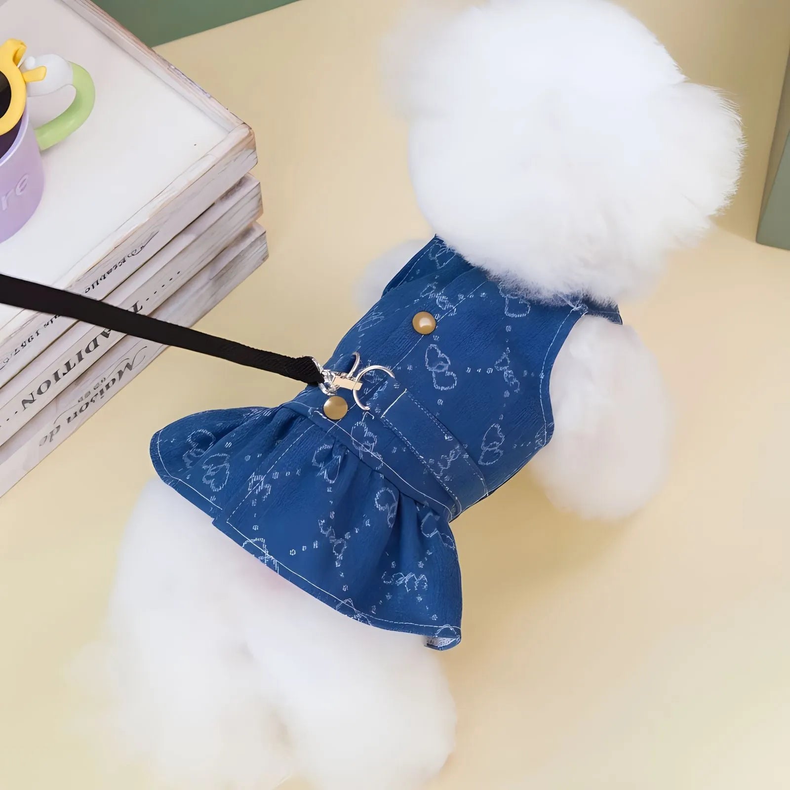 Denim princess dress for small dogs in bracket-skirt and bracket-T styles