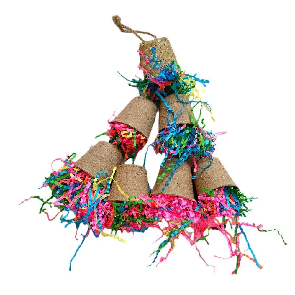 Natural palm weaving parrot gnawing toy hanging with 38cm length for bird chewing enrichment