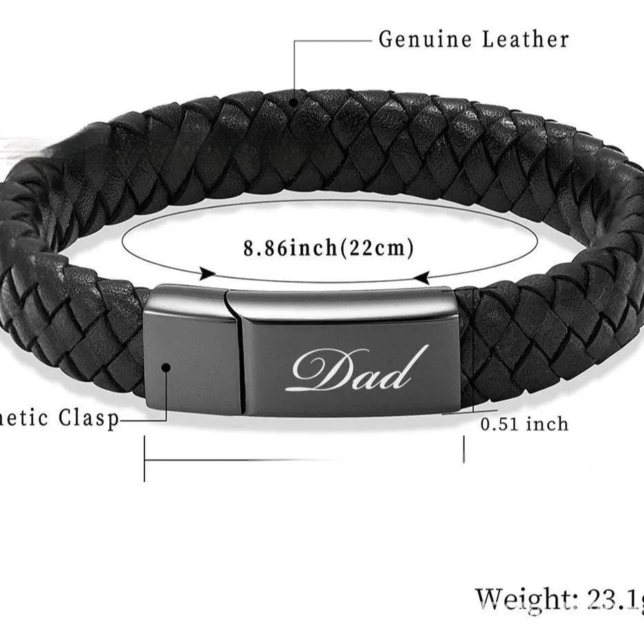 Black leather casket pendant on a woven stainless steel bracelet for personalisation.