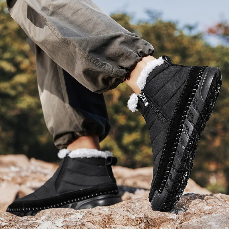 Men's plus size snow boots with round toe and cotton cloth upper in multiple colours