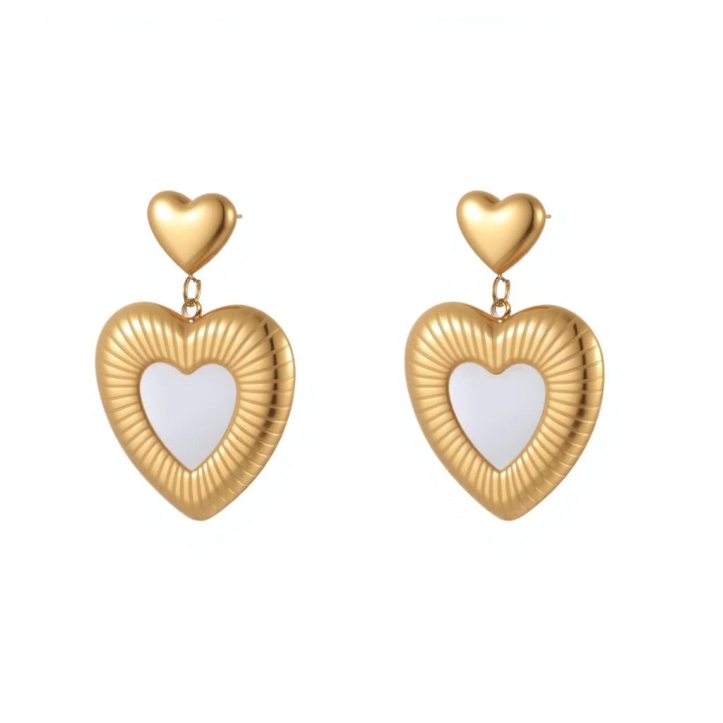 Gold heart-shaped stainless steel earrings with 18K electroplating for women's office fashion