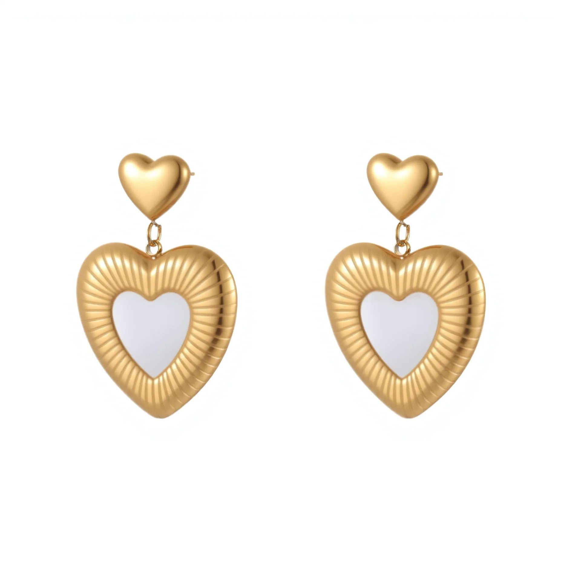 Gold heart-shaped stainless steel earrings with 18K electroplating for women's office fashion