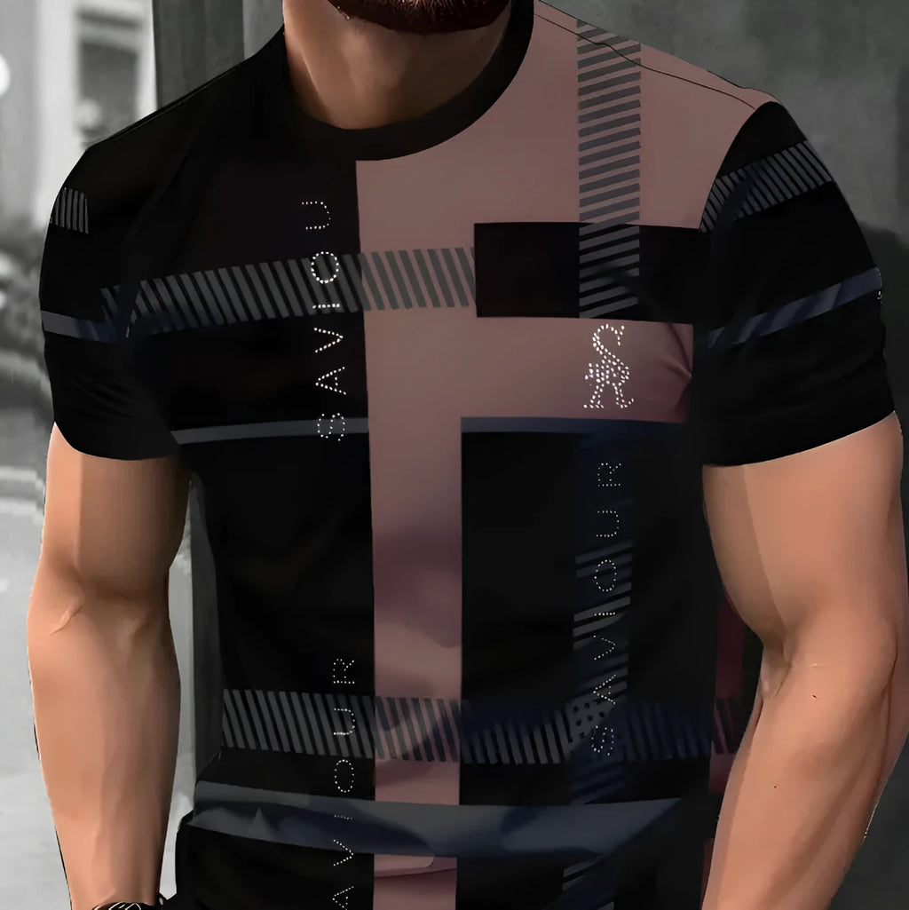 Men's loose fit short sleeve t-shirt with digital 3D striped pattern in various colours