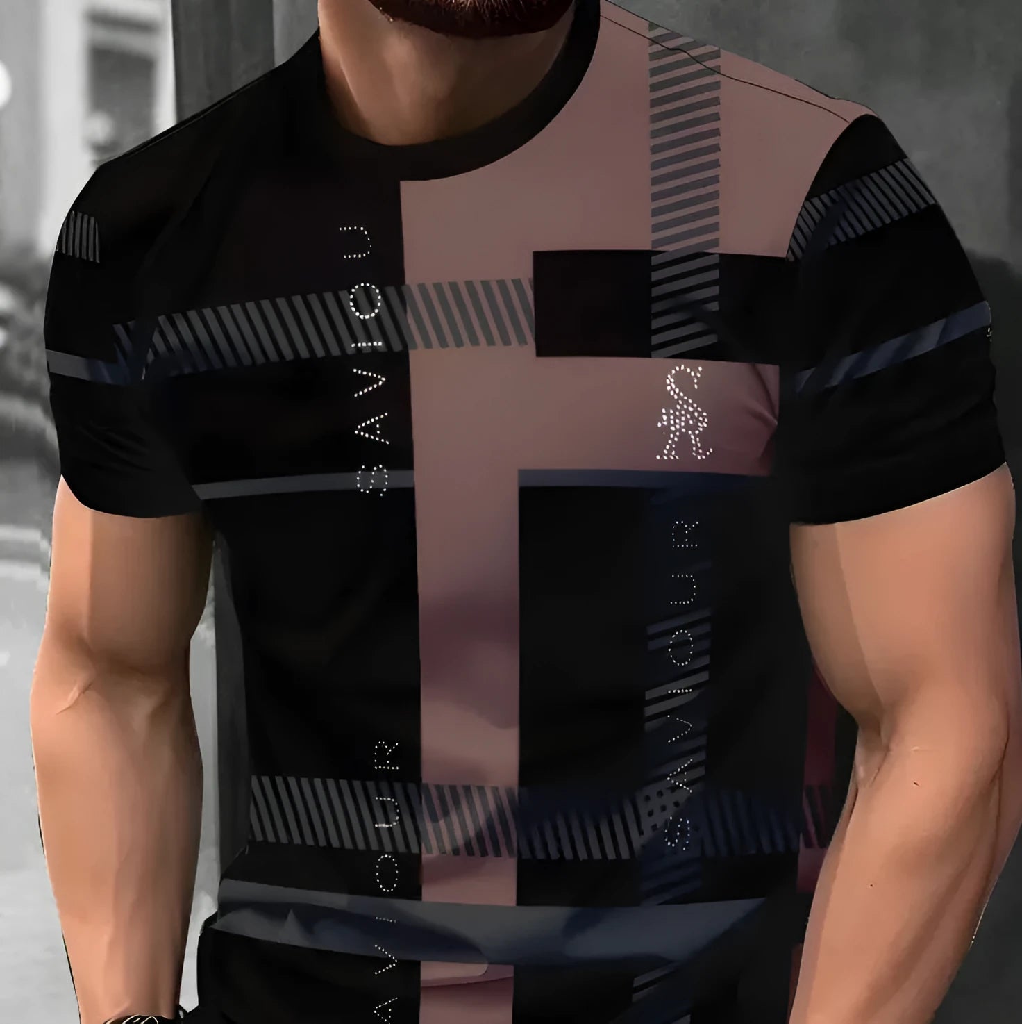 Men's loose fit short sleeve t-shirt with digital 3D striped pattern in various colours