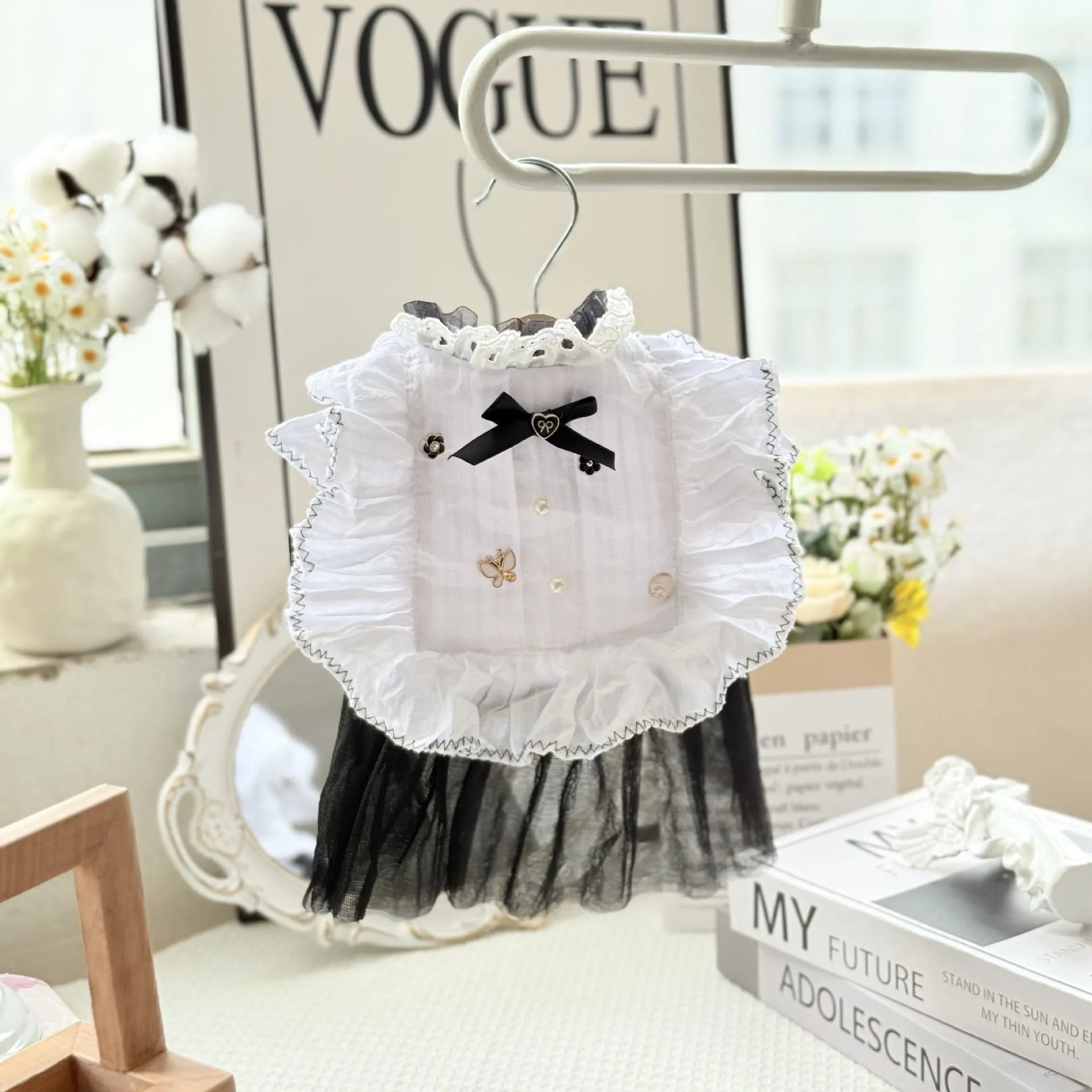 White polyester princess-style waltz gauze skirt pet clothing for small dogs on size chart