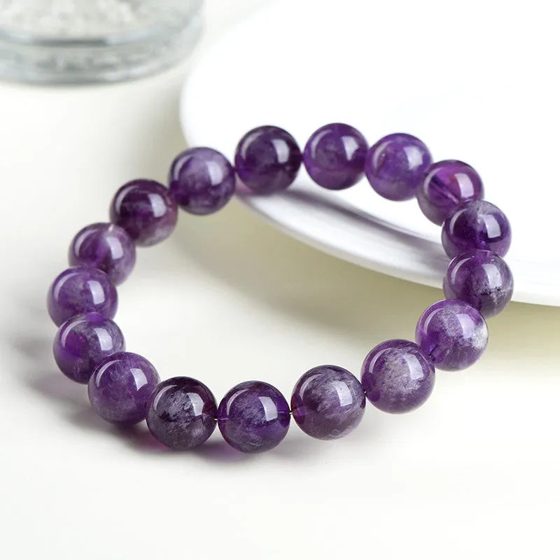 Natural feather amethyst crystal bracelet with Snow Mountain purple colour and geometric ruyi design