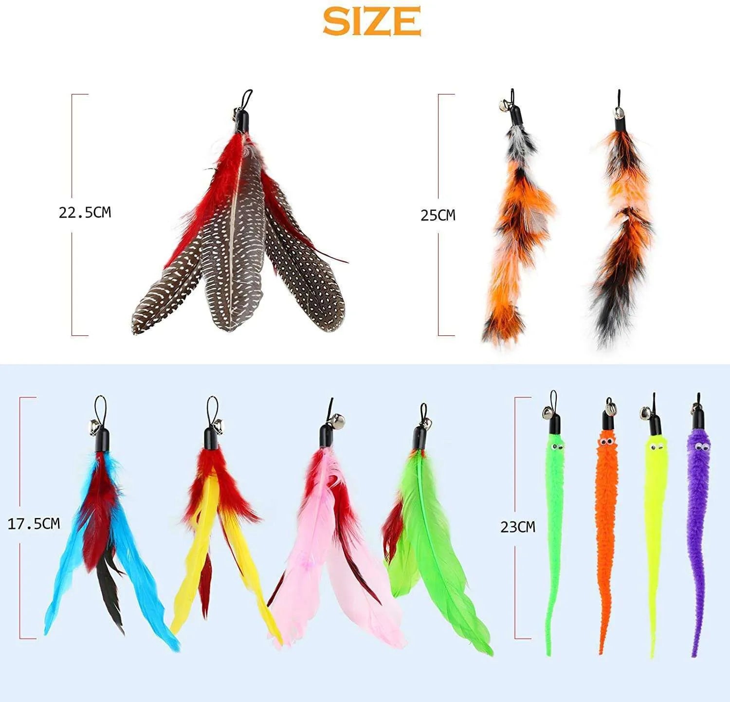 Extendable cat teasing fishing rod set with feather replacement heads