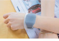 Square white electronic touch screen watch with digital display on a black PU strap and stainless steel buckle