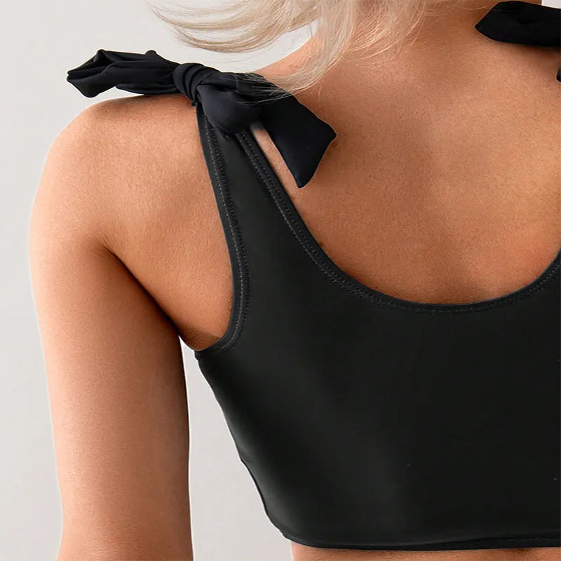 Women's coconut print bikini swimsuit with lace-up front detail
