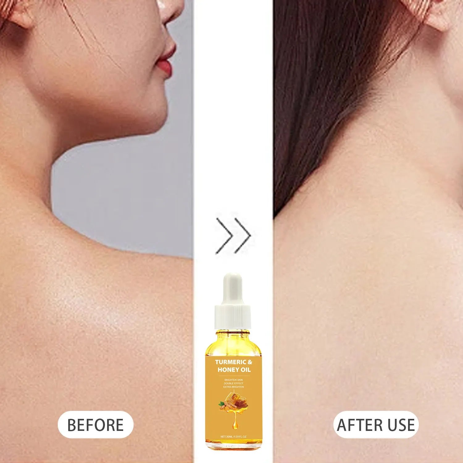 30ml turmeric honey essential oil bottle with neutral packaging for facial beauty application