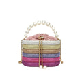 Women's retro style crossbody dinner bag with pearl detailing in soft PU leather