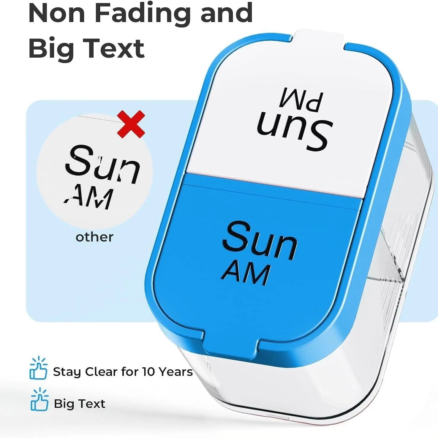 Extra large white and rainbow coloured plastic pill organiser with 14 removable compartments
