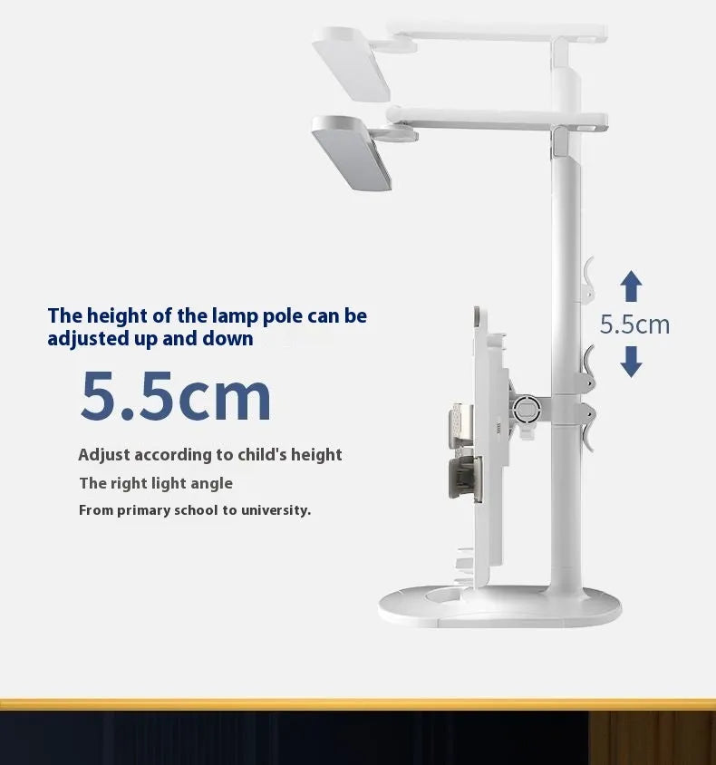 Multifunctional adjustable reading lamp on a bookshelf with charging cable