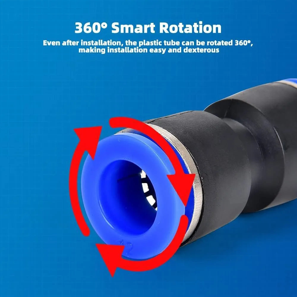 60-piece pneumatic push-in connector set with alloy plastic construction showing R1/4 and R1/2 thread sizes