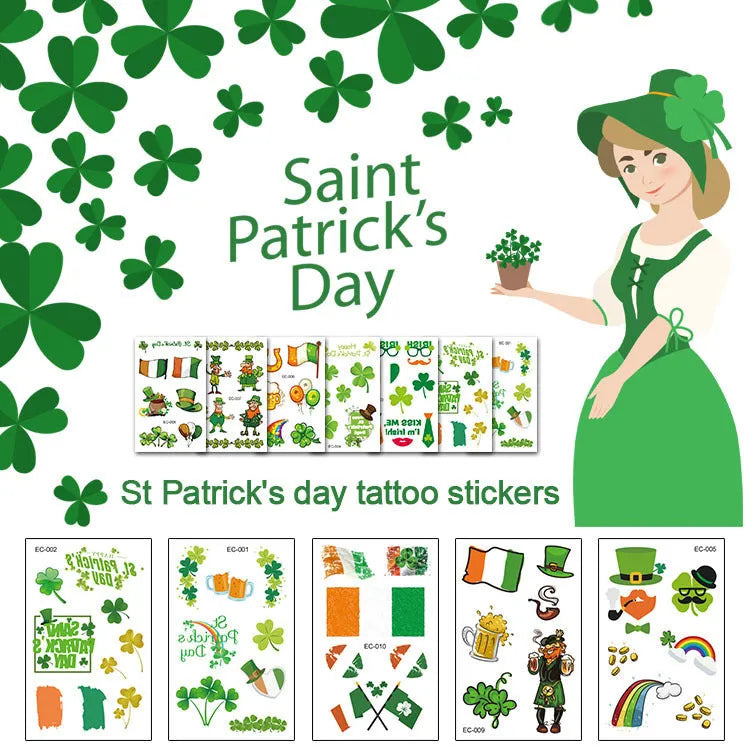 St Patrick's Day clover design temporary tattoo sticker on paper, size 120mm by 75mm.