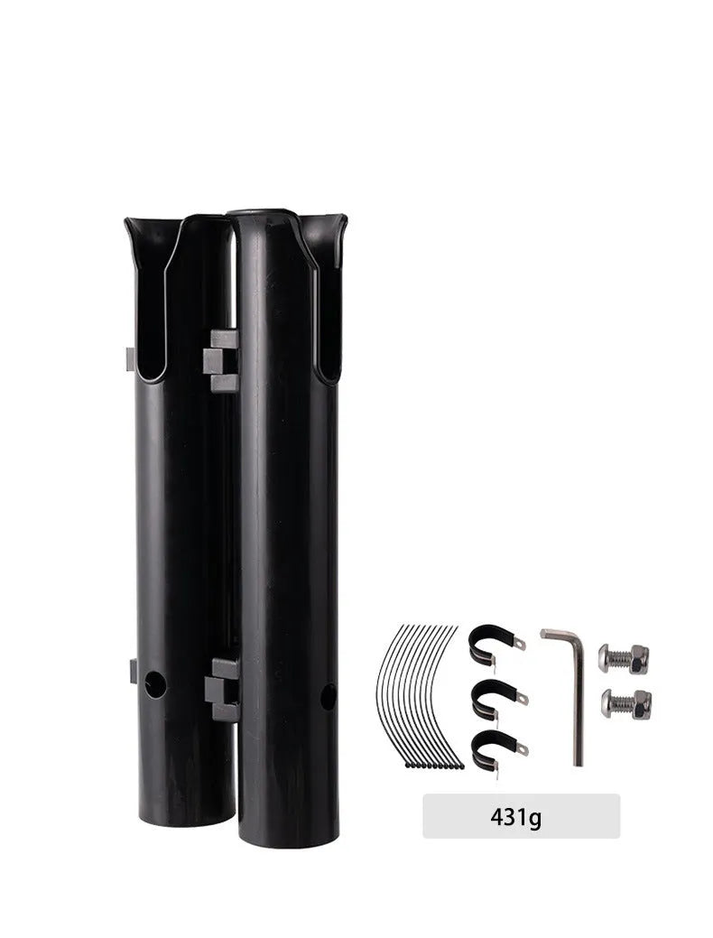 Double-layer plastic fishing rod rack with carbon clamp for bicycle mounting