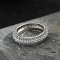 Geometric copper ring with triangular zircon stone inlay in white gold finish