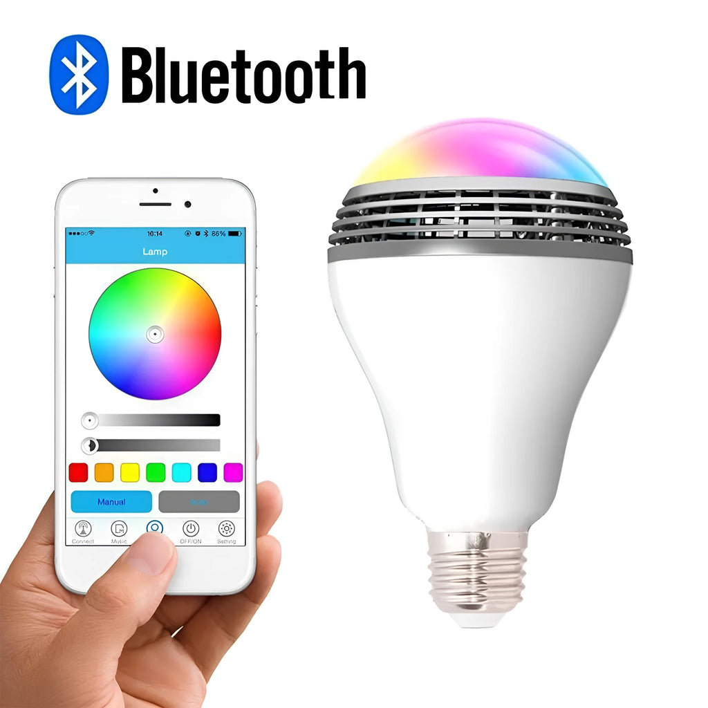 Creative Home white E27 smart bulb with integrated Bluetooth speaker, 100mm diameter.