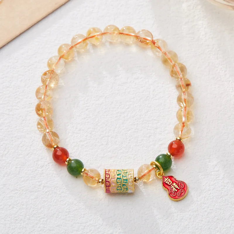 Citrine five sutra hand-woven bracelet with 6mm crystal beads geometric design