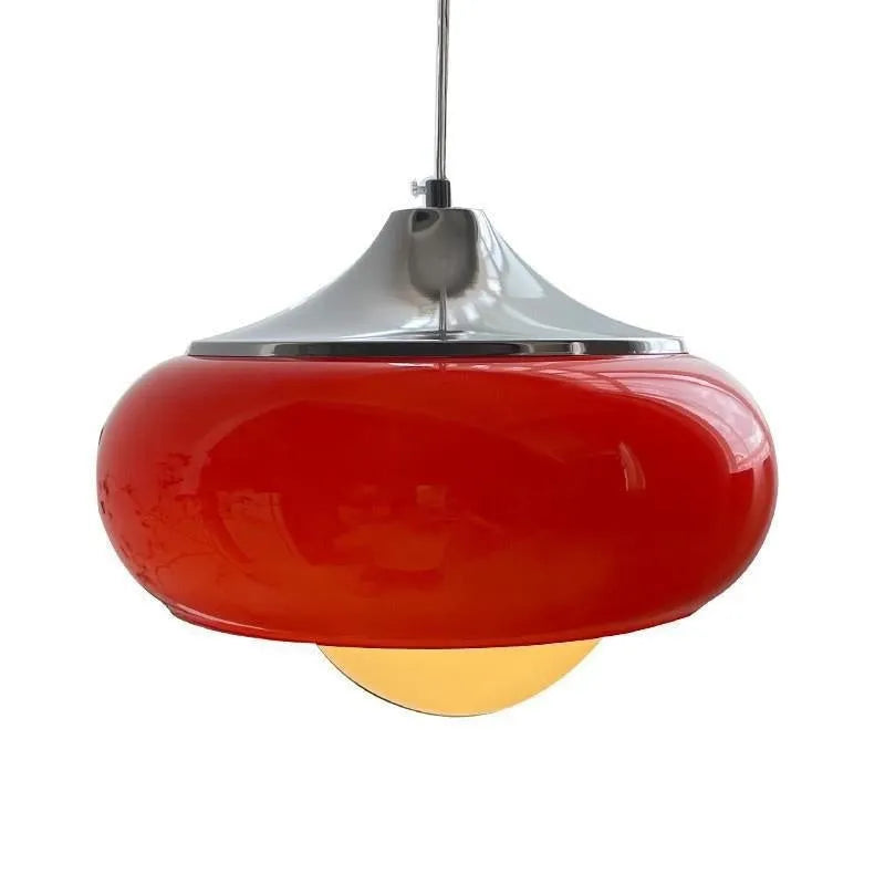 Bauhaus style three-headed pendant light with milk white egg tart glass shades