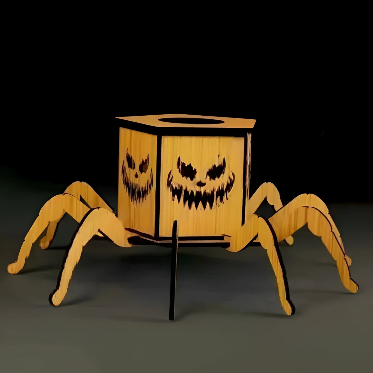 Wooden spider silhouette lantern candlestick Halloween decoration measuring 21cm by 8.5cm
