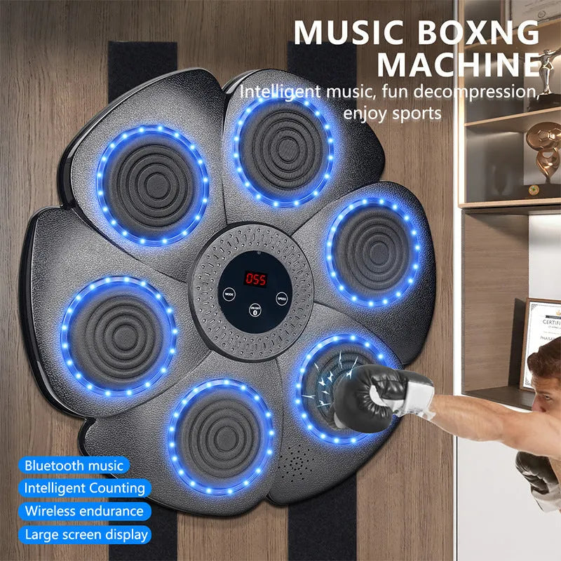 Black smart music boxing wall target with Bluetooth lights and half finger glove for teenage indoor training