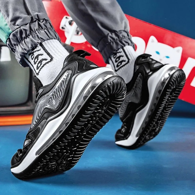 Men's casual summer air cushion shoes in space black colour with height increasing design