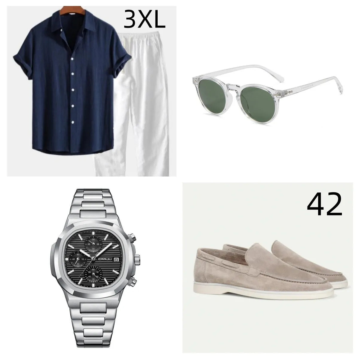 Men's casual cotton linen beachwear suit with half sleeve shirt and matching shorts