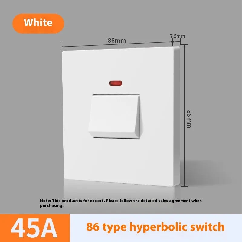 High current double break switch with illuminated panel for water heaters, in gold, grey, or white