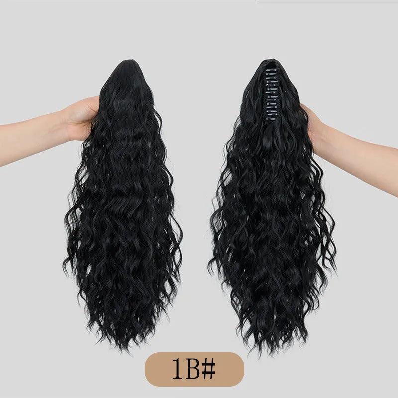 Water ripple grip ponytail corn curler synthetic wig with a clip, shown in a curly style.