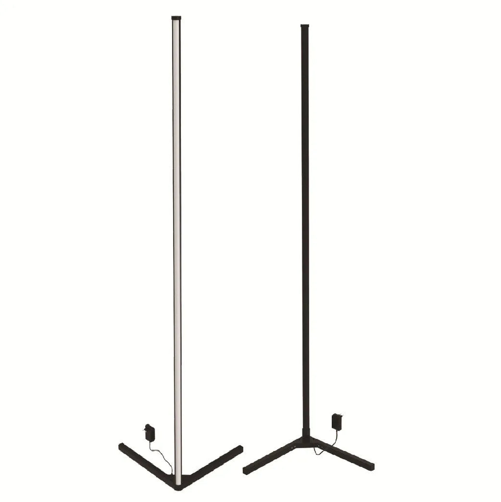 Black aluminium smart RGB floor lamp with silicone shade and remote control on wooden floor