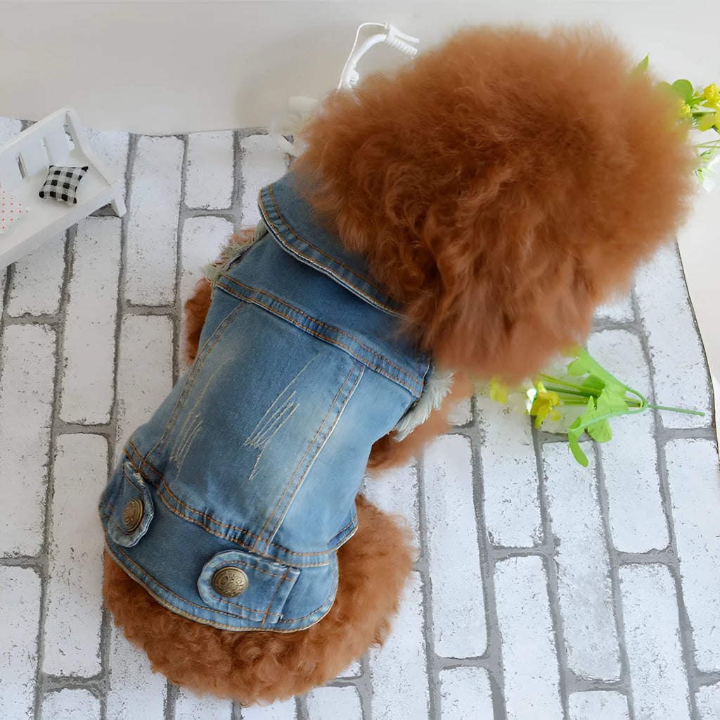 Retro scratch pattern denim dog vest in dark and light colours for autumn winter pet clothing