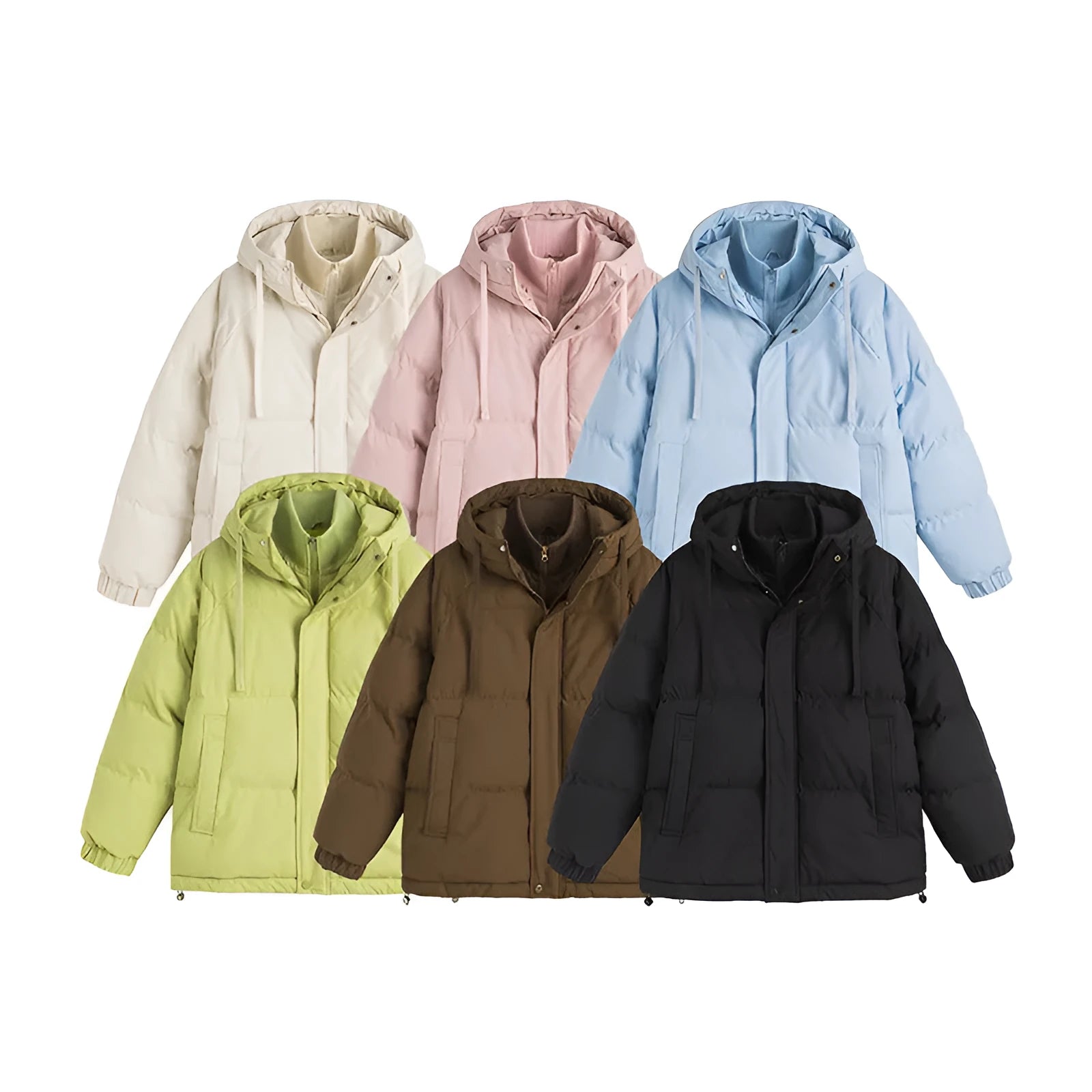 Loose two-piece winter cotton-padded coat in mustard yellow colour with side pockets