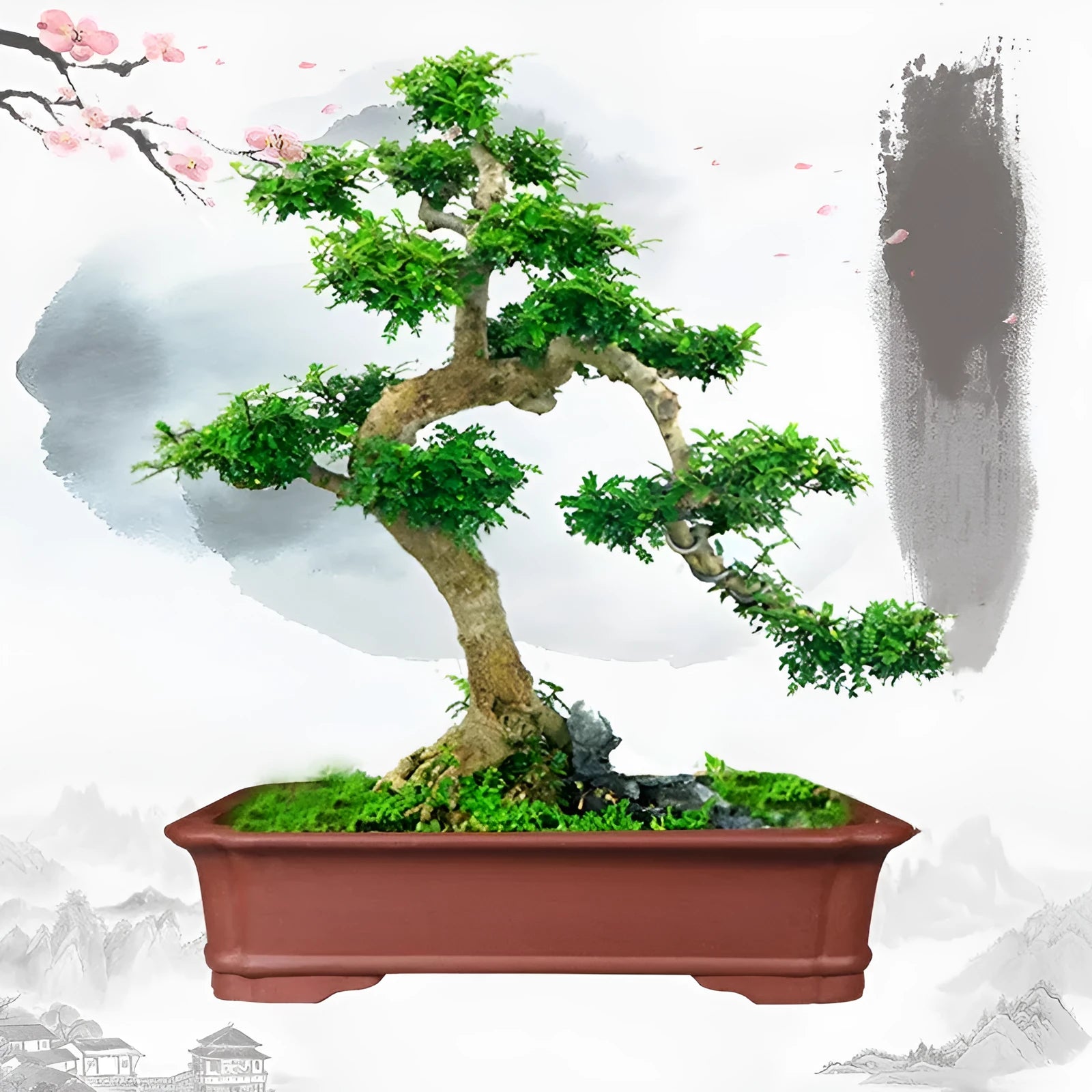 Large rectangular handmade purple clay bonsai flowerpot shown in three available size options.