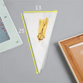 Clear triangle plastic packaging bag with integrated wire tie closure showing three size options